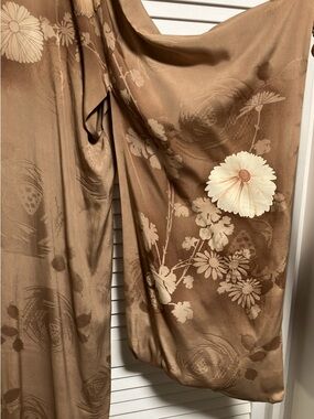 Brown Floral Satin Kimono Sleeve Top - Unbranded